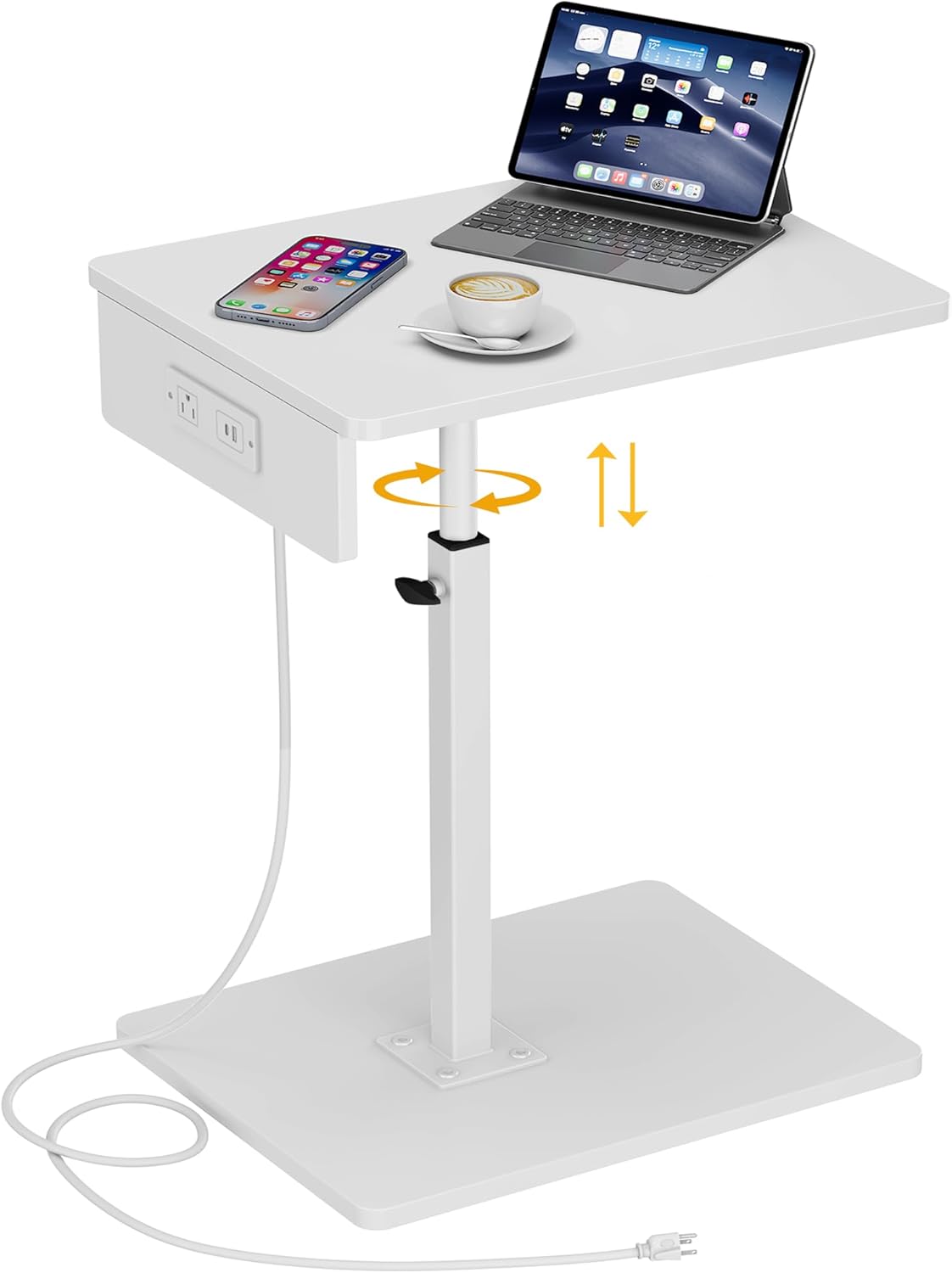 C Shaped End Table with Charging Station