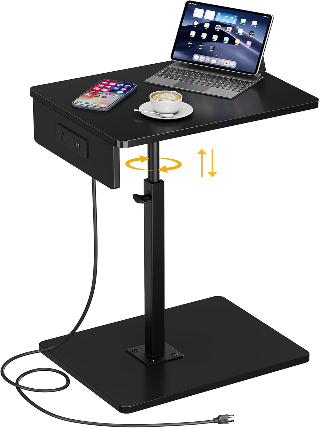 C Shaped End Table with Charging Station