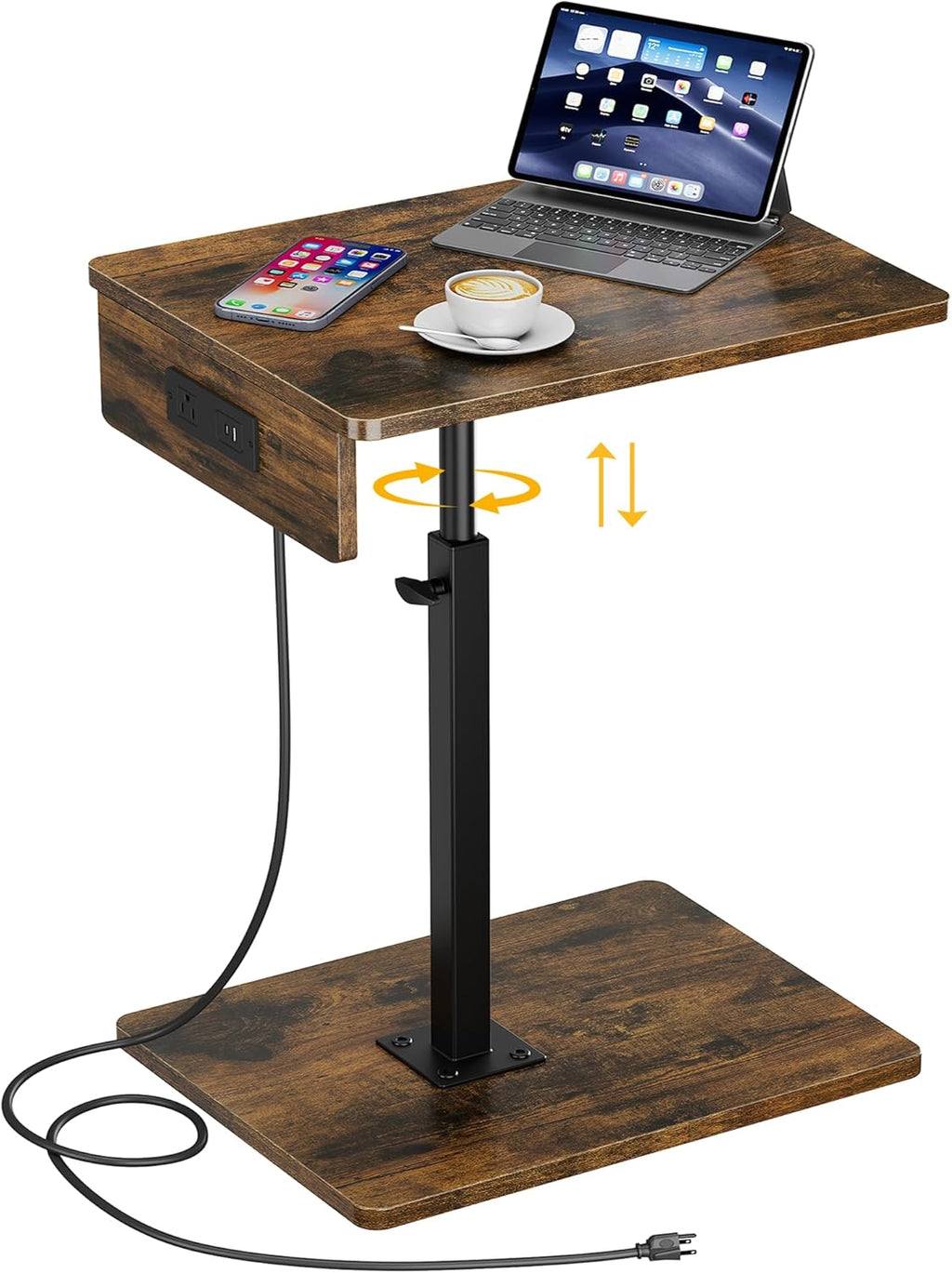 C Shaped End Table with Charging Station
