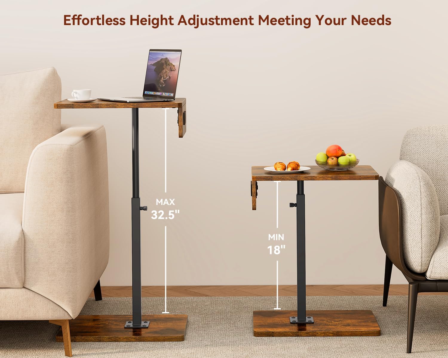 C Shaped End Table with Charging Station