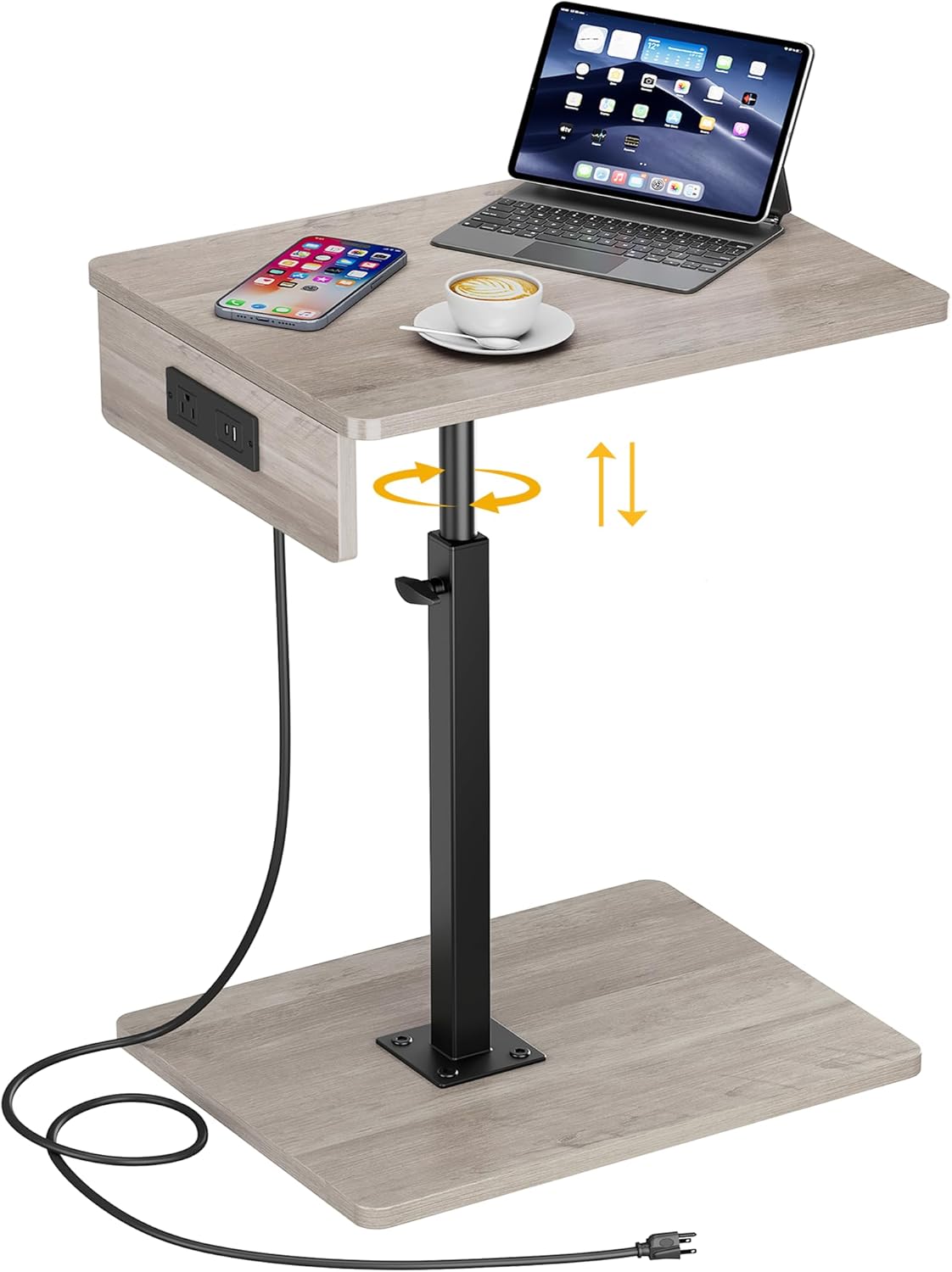 C Shaped End Table with Charging Station