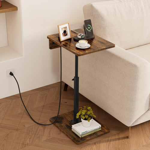 C Shaped End Table with Charging Station