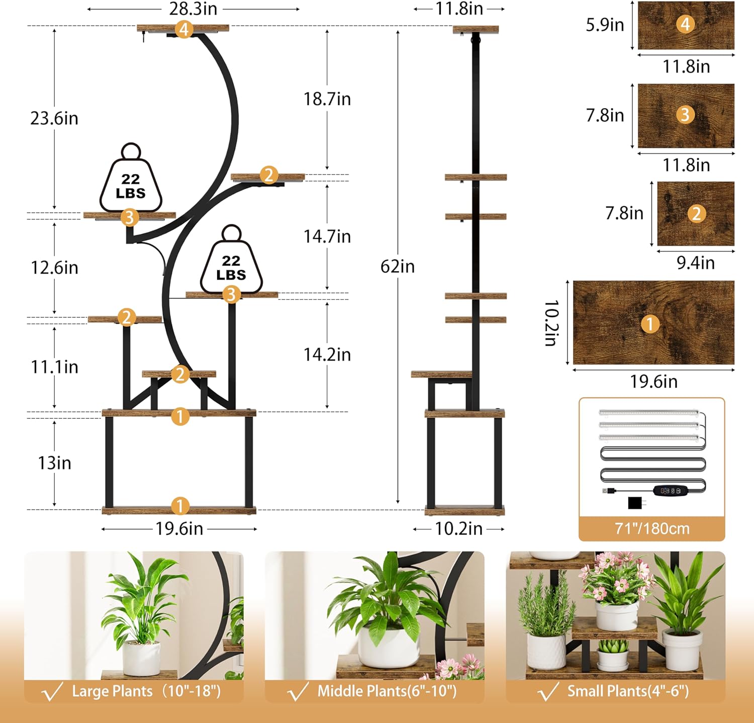 Plant Stand Indoor with Grow Lights