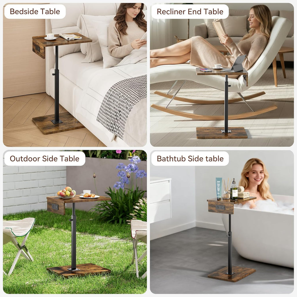 C Shaped End Table with Charging Station