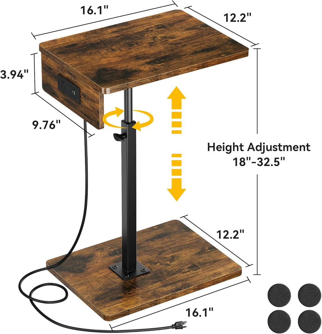 C Shaped End Table with Charging Station