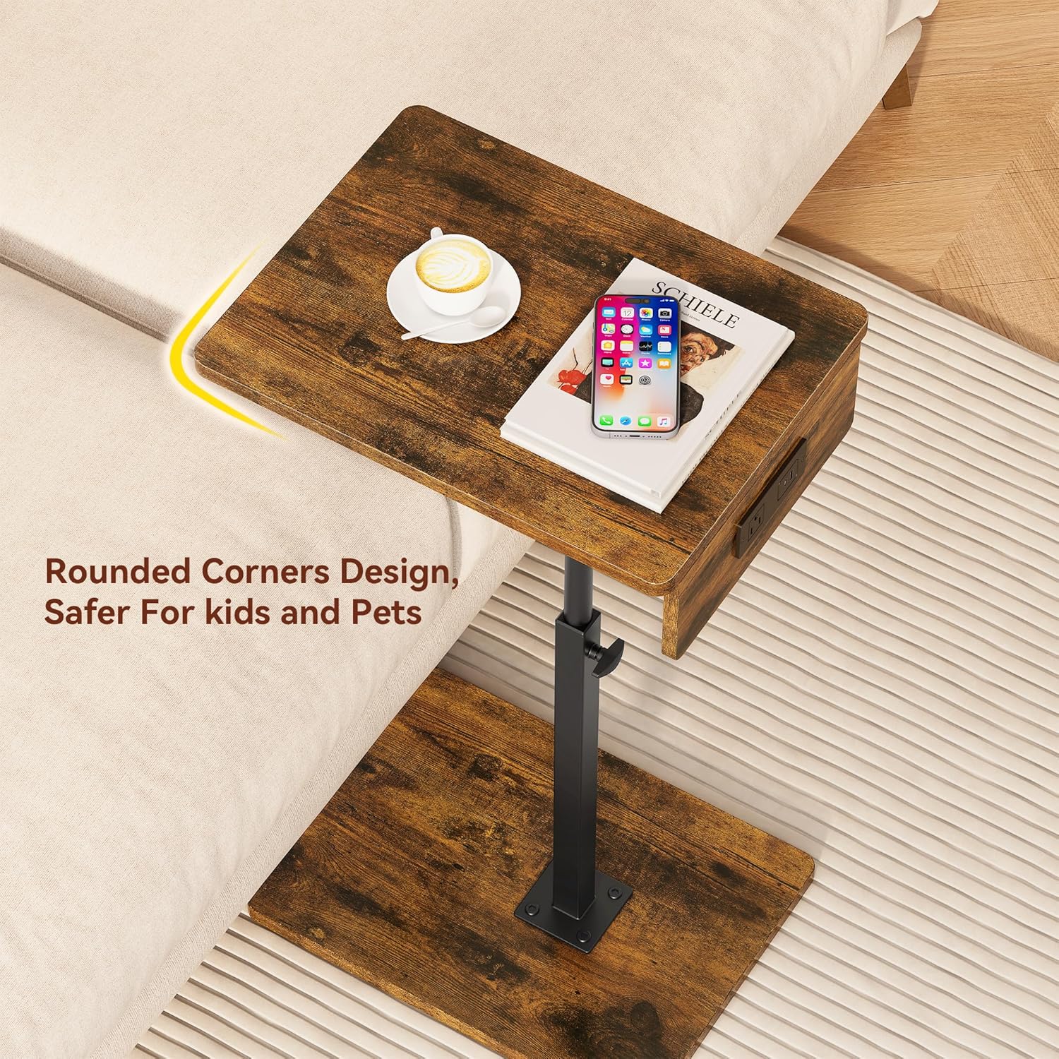C Shaped End Table with Charging Station