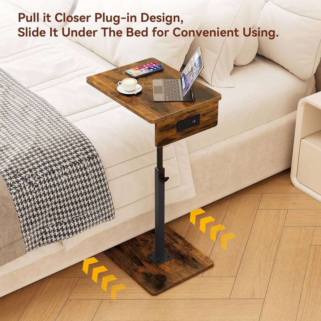 C Shaped End Table with Charging Station